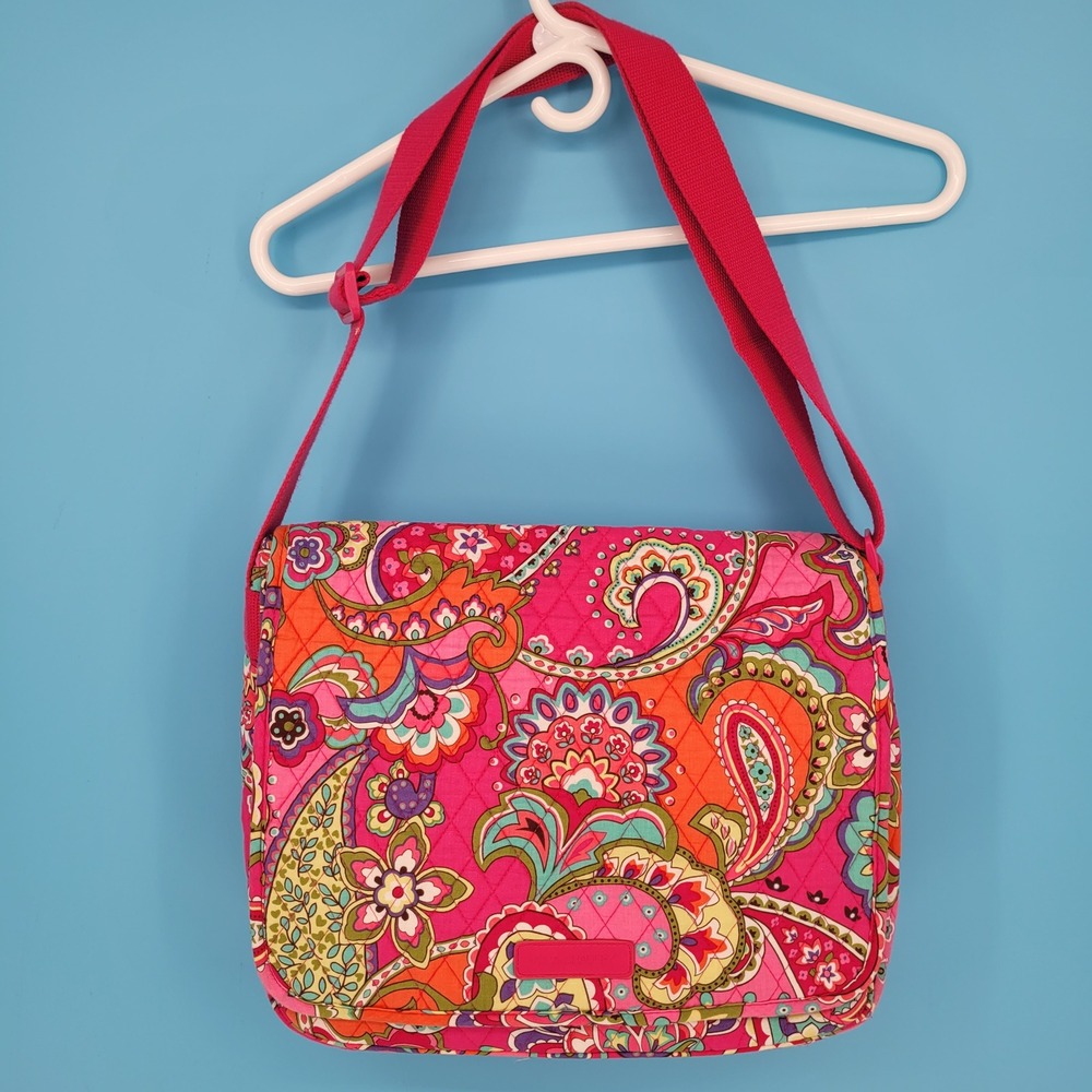 Vera Bradley Pink Swirls Messenger Bag Quilted Cotton Laptop Crossbody Retired